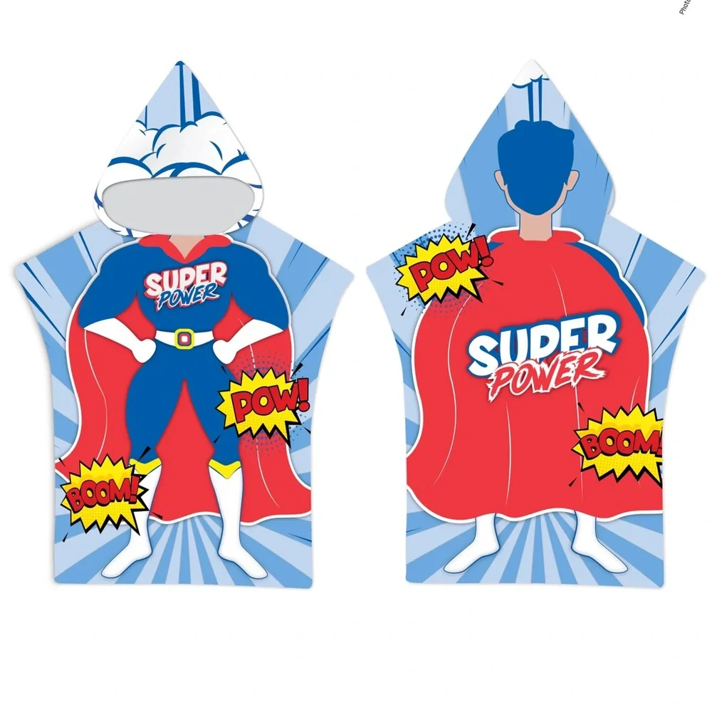 UV Sensing Kids‎ Micro-Fiber Super Power Poncho Hooded Beach Towel Cover Up OS
